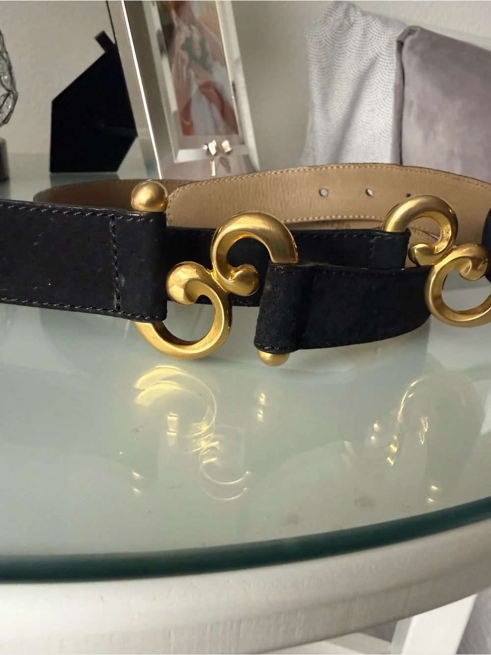 Vecchi by Hamilton Black Suede Women's Belt with Gold Hardware 36 in